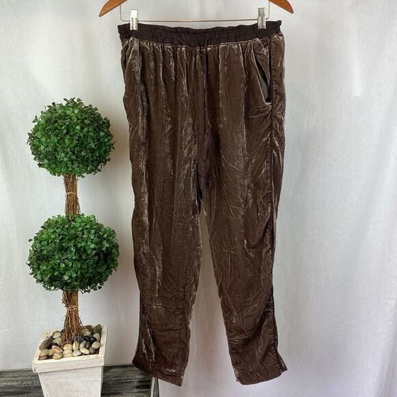 Anthropologie Elevenses Brown Crushed Velvet Casual Athleisure Pants S - Picture 2 of 6